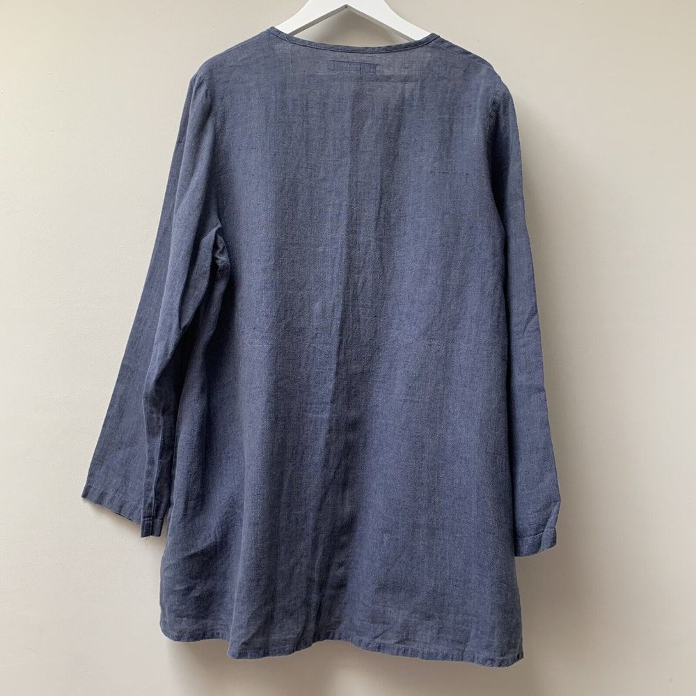 FLAX Linen Tunic Top Size Small Blue Holiday Relaxed Oversized Long Sleeves - Picture 10 of 10